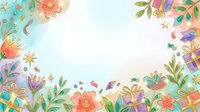 Colorful hand-drawn floral and gift border frame with flowers, leaves, and presents on isolated white background. Perfect for greeting cards, invitations, and design projects.