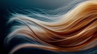 Flowing waves of copper and silver hair strands create abstract pattern against dark background, showcasing smooth movement and luxurious texture for beauty and fashion design.