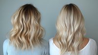 Blonde wavy shoulder length hairstyles shown from behind on light background, demonstrating modern balayage and beach wave styling techniques for hair salons.