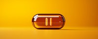 Glossy amber capsule with white stripes floating on vibrant yellow background, minimalist pharmaceutical design concept for wellness and medicine.