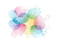 Abstract watercolor circles in pastel rainbow colors with paint splatters on white background for creative design projects and artistic presentations.