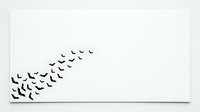 Flock of birds flying in formation, isolated on white background, suitable for design projects, posters, and digital artwork.