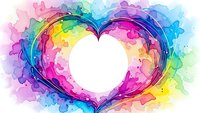 Colorful watercolor heart frame with rainbow gradient background, puzzle piece texture design for romantic greeting cards and love-themed projects.