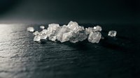 Raw uncut diamonds scattered on dark wooden surface with dramatic lighting creating luxury jewelry and gemstone mining concept for commercial use.