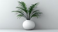 Elegant palm leaves in modern white ribbed ceramic vase against neutral wall background, minimalist home decor arrangement for contemporary interior design.