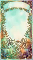 Ornate decorative frame with goats, botanical flourishes, and ornamental scrollwork on gradient background, isolated on white for design projects.