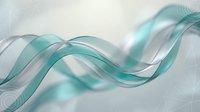 Flowing turquoise and silver ribbons create elegant waves against soft background. Modern abstract design for luxury branding and sophisticated presentations.