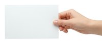 Hand holding blank white business card mockup on transparent background isolated for branding design projects and corporate identity presentations.