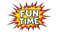 Fun time comic book explosion burst with bold lettering on white background for entertainment and leisure design projects.