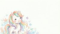Cute cartoon unicorn with rainbow mane and horn on pastel background with stars. Magical fantasy character for children's designs and fairy tale themes.