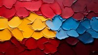 Abstract textured paint layers in vibrant red yellow and blue colors creating dimensional artistic surface for modern creative design projects.