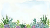 Watercolor succulent plants border frame with copy space for text on white background for wedding invitations and botanical design projects.