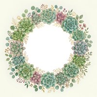 Watercolor succulent wreath with eucalyptus leaves and pink flowers on white background. Botanical frame for wedding invitations and greeting cards.