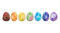 Colorful watercolor Easter eggs in rainbow gradient from red, orange, yellow, green, blue to purple, isolated on white background for holiday designs and seasonal projects.