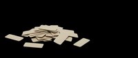 Pile of blank beige rectangular tags or labels scattered on transparent background, ready for sticker, print on demand, clipart, and t-shirt design use.