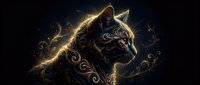 Majestic lion profile with golden ornate swirls and luminous energy effects on dark background for luxury branding and decorative art projects.