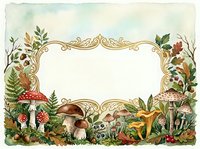 Watercolor autumn forest frame with mushrooms, ferns and foliage on textured paper background for seasonal designs and botanical projects.