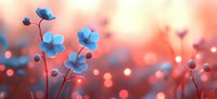Blue wildflowers with delicate petals bloom against warm bokeh background creating dreamy spring garden scene for nature and botanical design projects.
