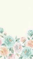 Soft watercolor peony border in pastel mint, pink and peach tones on light background, perfect for wedding invitations and stationery.