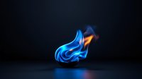Blue and orange flame dancing in darkness against black background, mystical fire element with smooth curves and vibrant colors creates dramatic atmosphere.