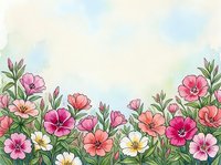 Watercolor floral border with pink, coral and white blooms on soft pastel background, copy space for greeting cards and invitations.