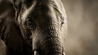 Closeup of an elephant's head showing detailed wrinkled skin texture, tusks, and expressive eye. Wildlife and nature photography for editorial and educational use.