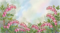 Watercolor bleeding heart flowers framing a soft pastel background, creating an elegant botanical border for cards, invitations, and decor.