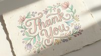 Thank you you card with hand-lettered thank you message surrounded by decorative floral elements in soft pastels, suitable for greeting cards and stationery design.