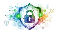 Digital cybersecurity shield with lock icon and network connections for data protection and internet security solutions in modern technology.
