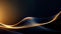 Elegant golden and blue luminous waves flow across dark background creating dynamic abstract composition with glowing light trails and smooth curves.