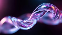 Twisted glass spiral shape with purple and blue gradient lighting effects on dark background, macro photography style abstract composition for creative design projects.