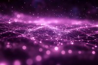 Abstract pink glowing network waves with bokeh particles and light effects on dark background, futuristic digital technology concept.