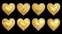 Golden heart shapes with ornate decorative patterns, isolated on transparent background. Ready for t-shirt design, clipart, stickers, sublimation, print-on-demand products and digital crafts.