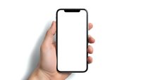 Hand holding modern smartphone with blank white screen mockup isolated on white background for app presentation and mobile interface design.