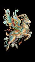 Ornate mythical winged goat with decorative swirls and flourishes, isolated on transparent background. Ready for t-shirt design, clipart, stickers, sublimation, and print-on-demand products.