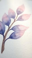 Watercolor botanical illustration featuring delicate purple and pink leaves on a single stem against a soft white background, suitable for design projects.