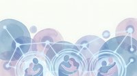 Abstract network connections with human silhouettes in soft pastel colors representing digital communication, teamwork and social media connectivity.