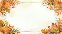 Autumn foliage frame with golden and orange leaves, berries, and branches arranged in corners on cream background. Seasonal design for fall greeting cards, invitations, and autumn-themed projects.