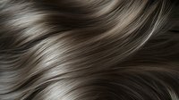 Luxurious flowing dark brown hair with silver highlights creates elegant waves and curves, showcasing healthy, silky texture and natural shine. For beauty and fashion design.