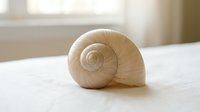 Elegant spiral snail shell on white surface with soft natural lighting creating minimalist composition for home decor and nature photography projects.