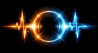 Abstract energy waves with glowing orange and blue light effects creating dynamic circular motion on black background for digital art projects.