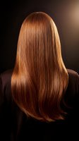 Luxurious long auburn hair with glossy shine and healthy texture showcased from behind against dramatic lighting for beauty and haircare concepts.