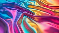 Vibrant multicolored liquid metallic waves with flowing gradient texture in pink, blue, purple, gold and red creating abstract dynamic background pattern.