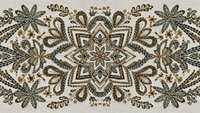 Ornate paisley border with intricate floral motifs and geometric star pattern in earth tones for textile design, wallpaper and decorative arts projects.