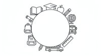 Back to school circular frame with education icons arranged around empty center space, suitable for educational posters, flyers, and promotional materials.