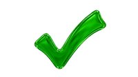 Green glossy checkmark symbol isolated on white background for approval, success, and confirmation designs.