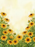 Yellow daisy flowers frame border on textured cream background with copy space for greeting cards, invitations and floral design projects.