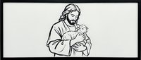 Jesus Christ holding newborn baby in tender embrace, religious Christian nativity scene illustration on beige background for spiritual designs.