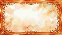 Ornate golden frame with warm watercolor clouds and soft peachy tones, isolated on white background, suitable for invitations, certificates, and design templates.