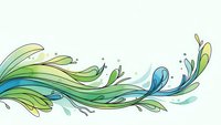 Flowing organic leaves and water splash design element in green and blue tones on white background for nature-themed projects.
